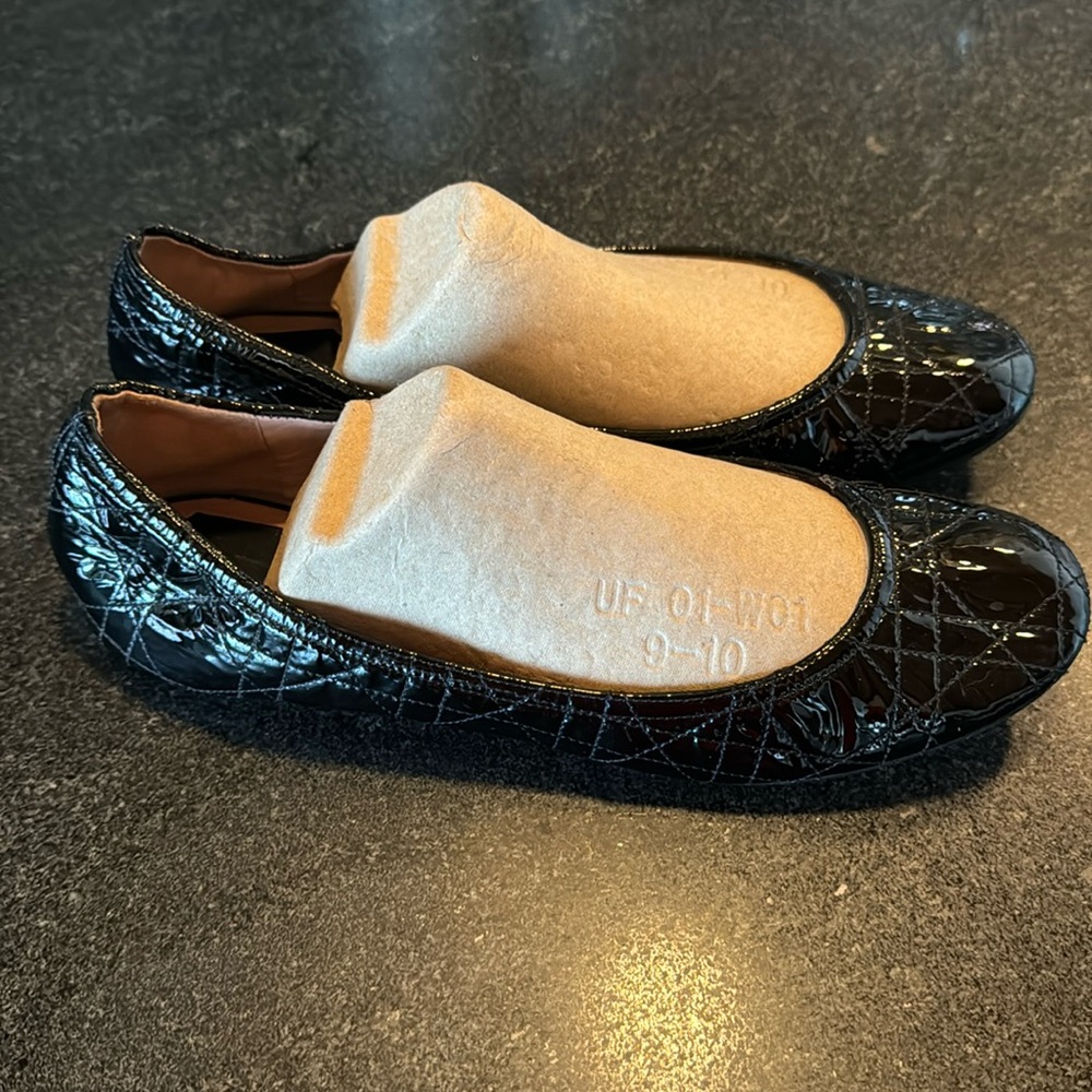 Dior Cannage quilted black patent Leather 38 ballet flat shoes